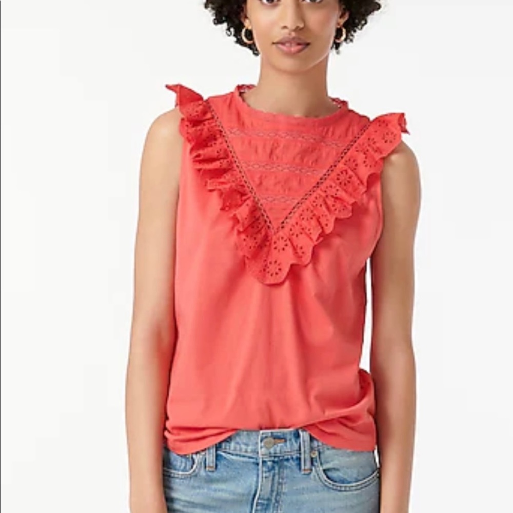 NWT- Eyelet ruffle-front tank- XXS